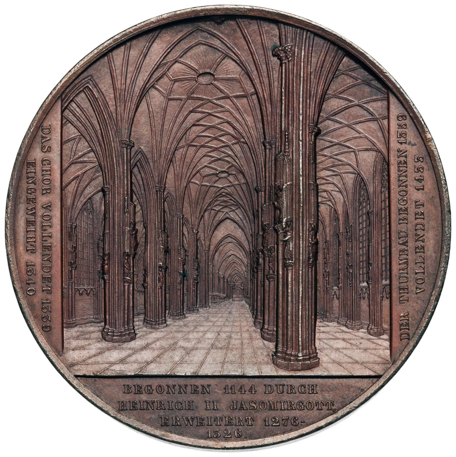 Medal with interior of cathedral.