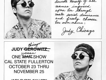Poster featuring two profile photographs of a person in a headband, sunglasses, and patterned shirt with English text next to each photo.