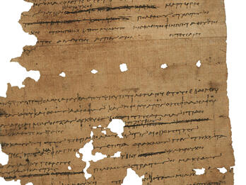 Page of papyrus with lines of Greek text. The left side is cut off.