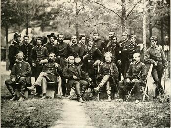 Civil War Soldiers Union soldiers from the American Civil War in uniform, front row seated and back row standing.