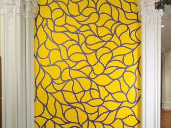 Drawing of curved lines on an arched wall. 