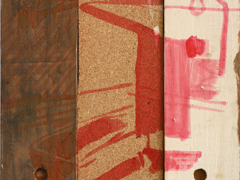 Abstract painting on three panels of wood. 