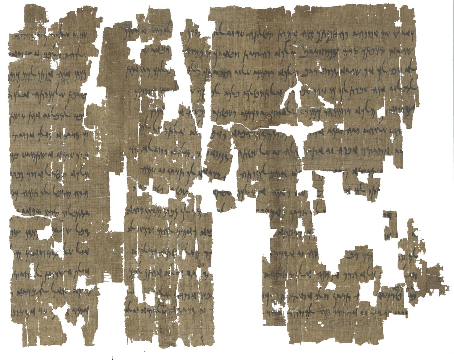 Fragmentary papyrus page of Aramaic writing. 