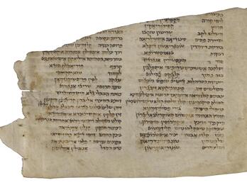 A torn piece of parchment with handwritten Hebrew cut off at the top.