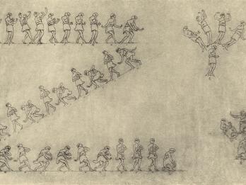 Drawing of figures in dancing positions.