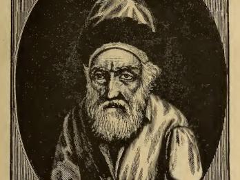 Portrait drawing of man with long beard.