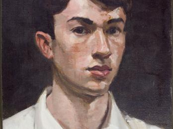 Drawing of young boy in collared shirt and tie.