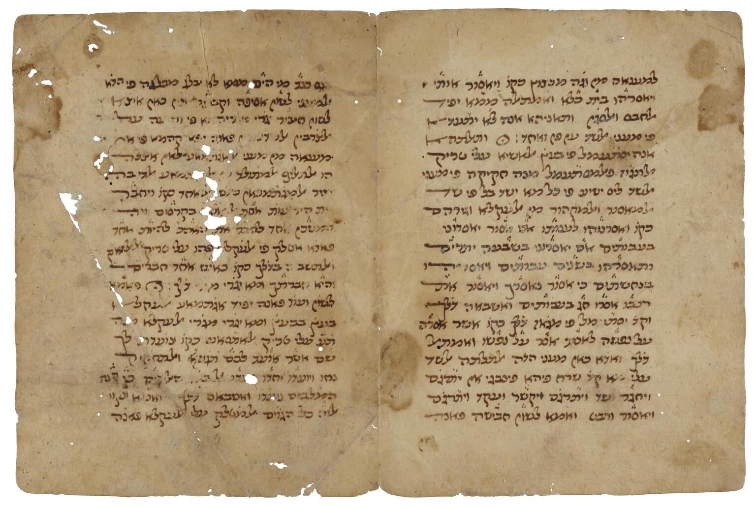 Facing pages of a worn, handwritten book in Hebrew script.