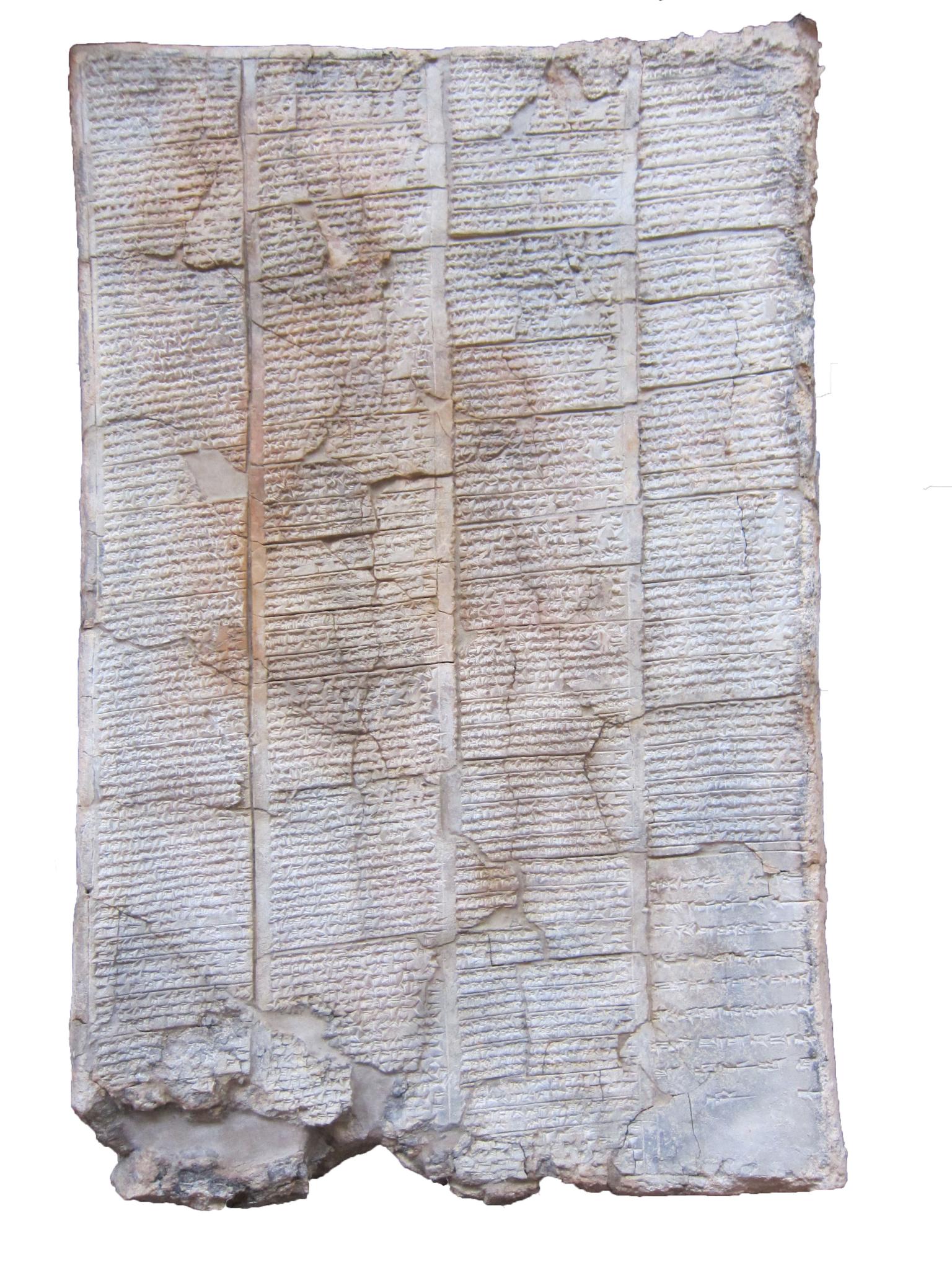 Clay tablet with cuneiform inscription.