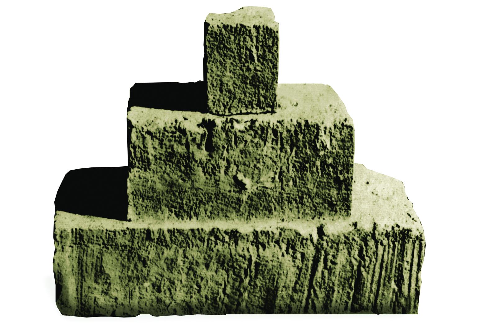 Computer reconstruction of stone crenellations with three stacked stone blocks.