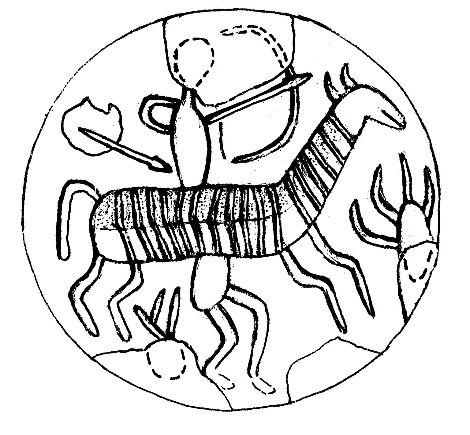 Drawing of seal with image of antelope and archer.