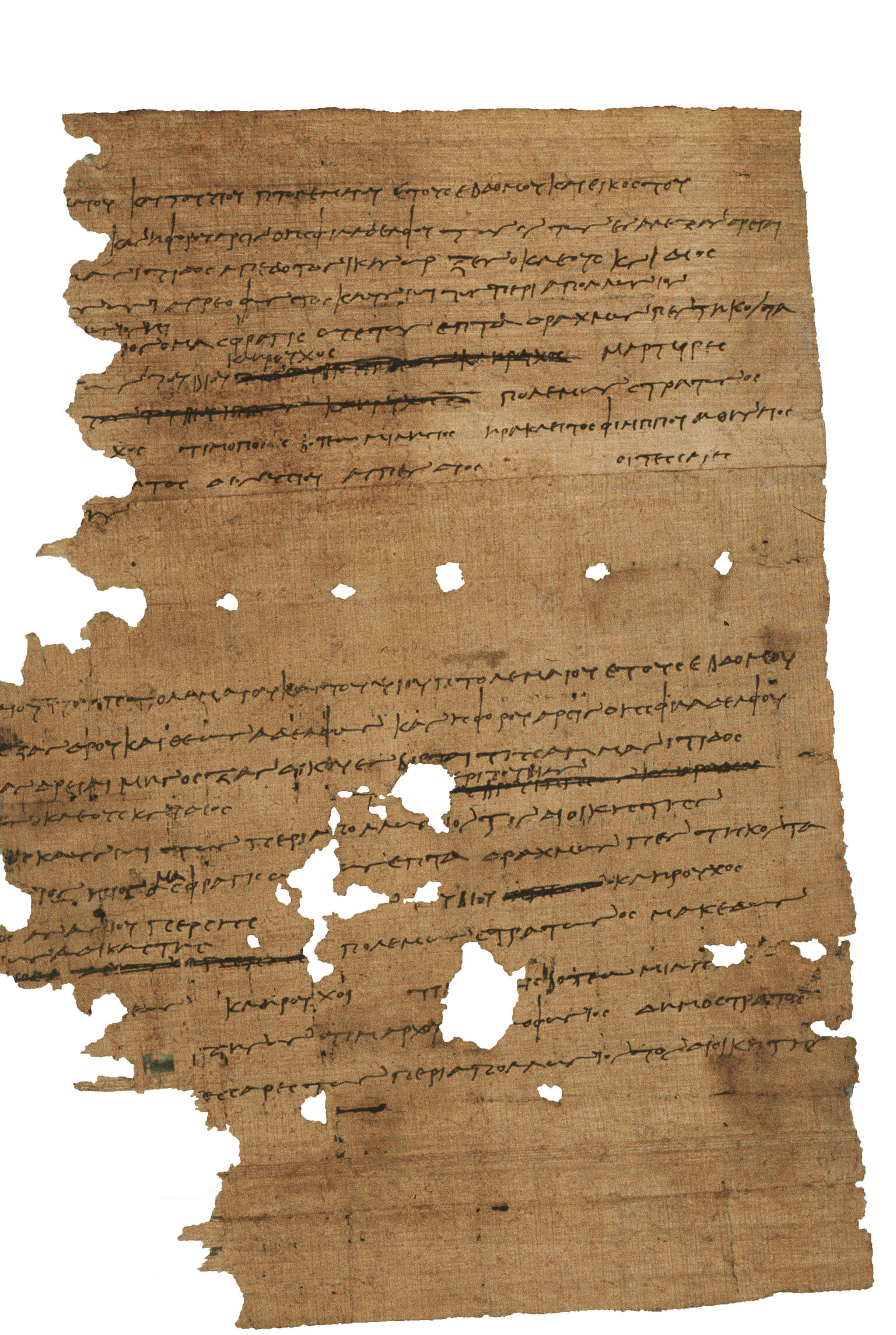 Page of papyrus with lines of Greek text. The left side is cut off.
