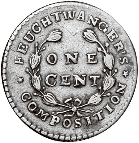 Silver coin with English letters. 