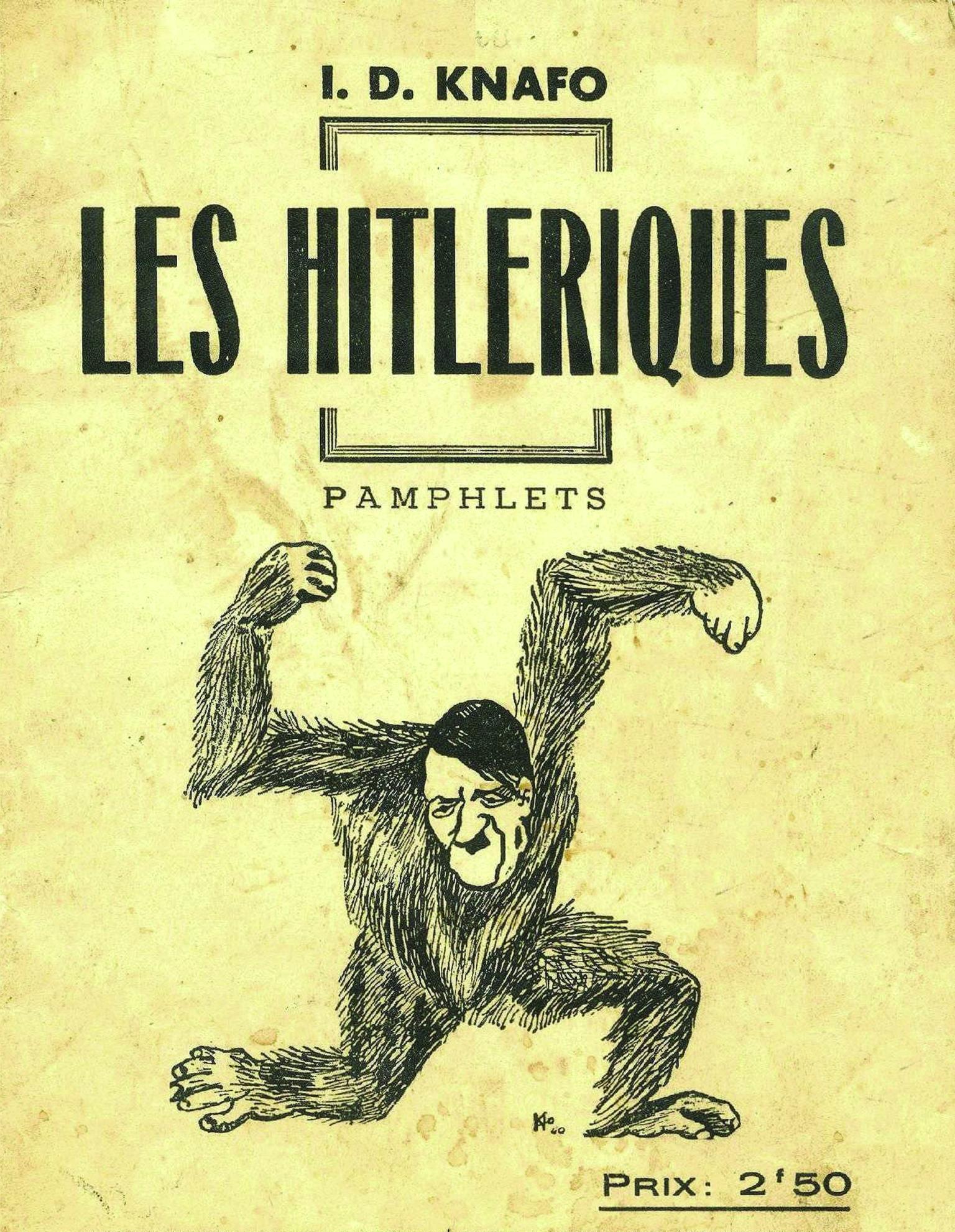 Pamphlet cover page featuring Hitler as an ape in the shape of a swastika with French text. 