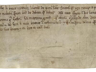 Parchment with five lines of Latin script toward the top and the rest blank.