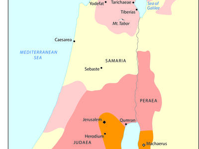 Map of ancient Judaea showing territories lost by Jews in 67, 68, and 70 CE, and after 70 CE, with colored areas and markers. Major cities and regions are labeled.