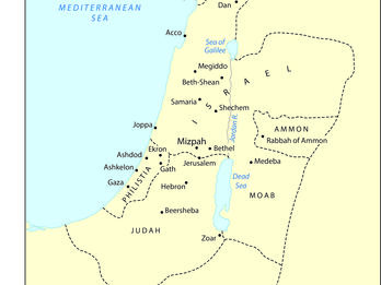 Map of Israel, Judah, and neighboring areas labeled in English. 