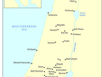 Find-Sites of Artifacts and Inscriptions from Ancient Israel Map of Middle East with areas of interest marked with black dot and labeled in English; map of the Sinai peninsula with Kuntillet Ajrud denoted in inset.