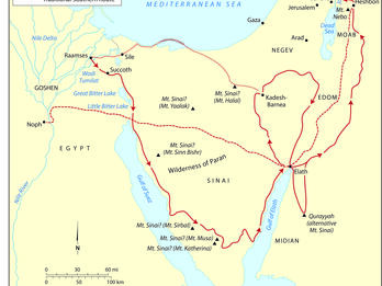 Possible Routes of the Exodus and Locations of Mount Sinai Map of Egypt and Middle East.