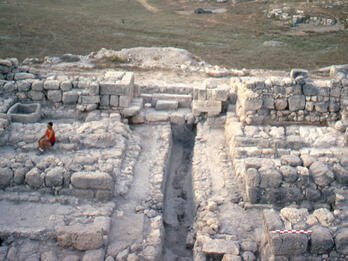 City Gate, Gezer Aerial photograph of stone city ruins.