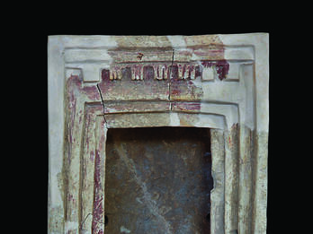 Model Shrine from Khirbet Keiyafa Terra-cotta shrine with capitals at entrance.