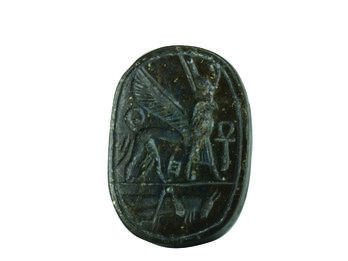 Seal of Ḥaman (or Ḥiman), with Griffin and Locust Seal with griffin wearing a kilt and double crown with ankh symbol, and locust on bottom of seal.