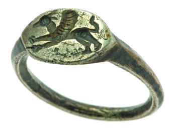 Silver Signet Ring Silver signet ring with image of galloping griffin.