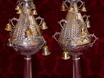 Torah Finials Two silver finials with bells.