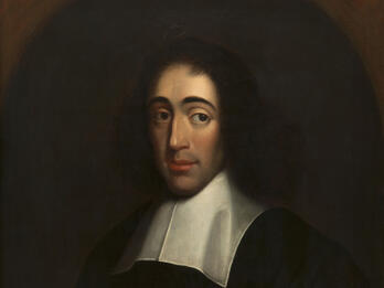 Portrait of Baruch Spinoza Portrait painting of man in wide collar.