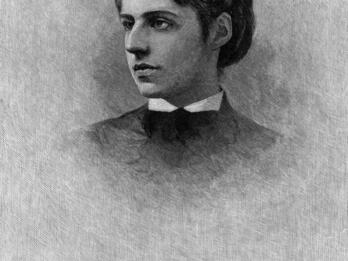 Portrait of Emma Lazarus Engraved half-length portrait of woman facing left.
