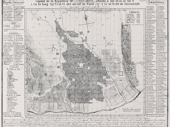 Topographic Map of the City of Caracas Topographic map, with place names in columns on left and right side and Spanish text below.