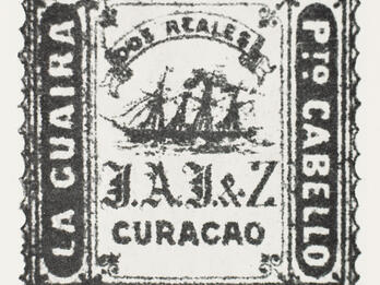 Postage Stamp Postage stamp depicting ship and Portuguese lettering.