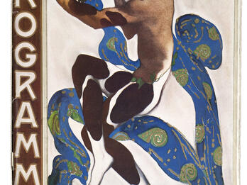 Nijinsky as the Faun Book cover with illustration of figure in graceful position and deer-like legs next to long ribbon.
