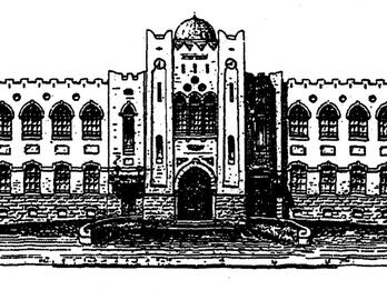 Herzliya Hebrew Gymnasium Illustration of long building façade.