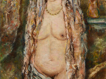Jewish Bride Painting of standing nude woman with long veil.