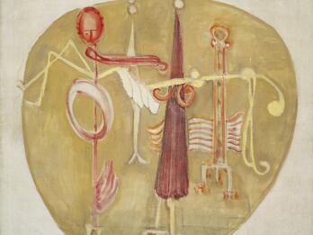 Untitled Oil and chalk on canvas depicting abstract figures.
