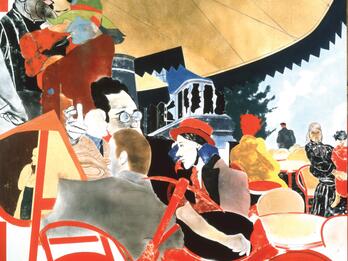 The Autumn of Central Paris (After Walter Benjamin) Abstract painting depicting faces in a crowded city.
