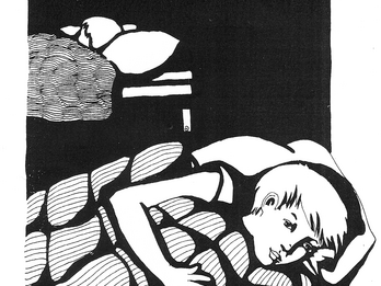 Gingi, or, a Private Tent Camp Drawing of someone in bed under the covers.