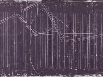 Untitled Painting featuring vertical serial lines with horizontal and tangled lines.