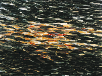 Pond (55) Abstract watercolor painting made of ovals.
