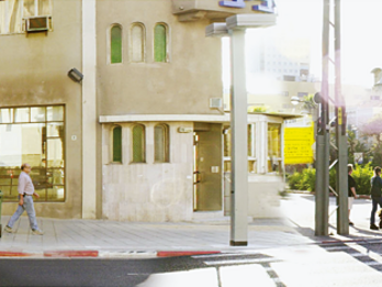 Allenby, Rothschild Panoramic photograph depicting street view and buildings.
