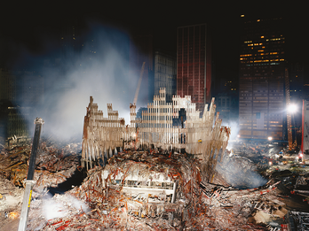Photograph of partially demolished building.