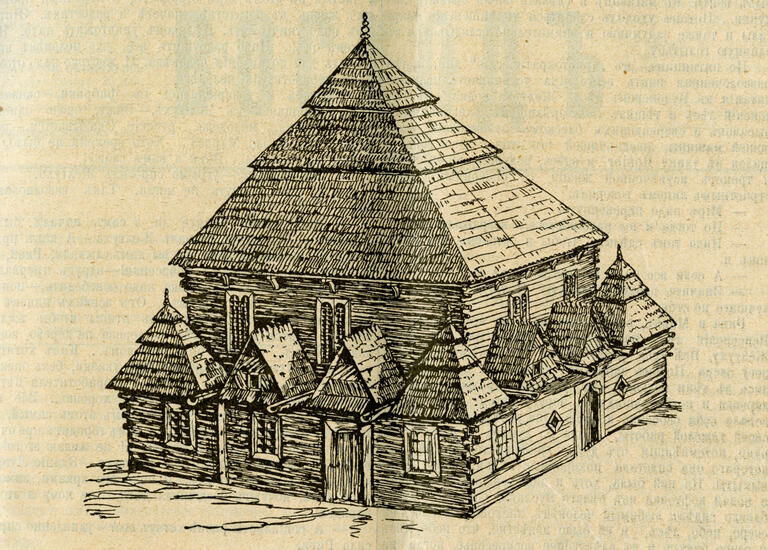 Old Wooden Synagogues in Polish Lithuania Illustration of wooden building.