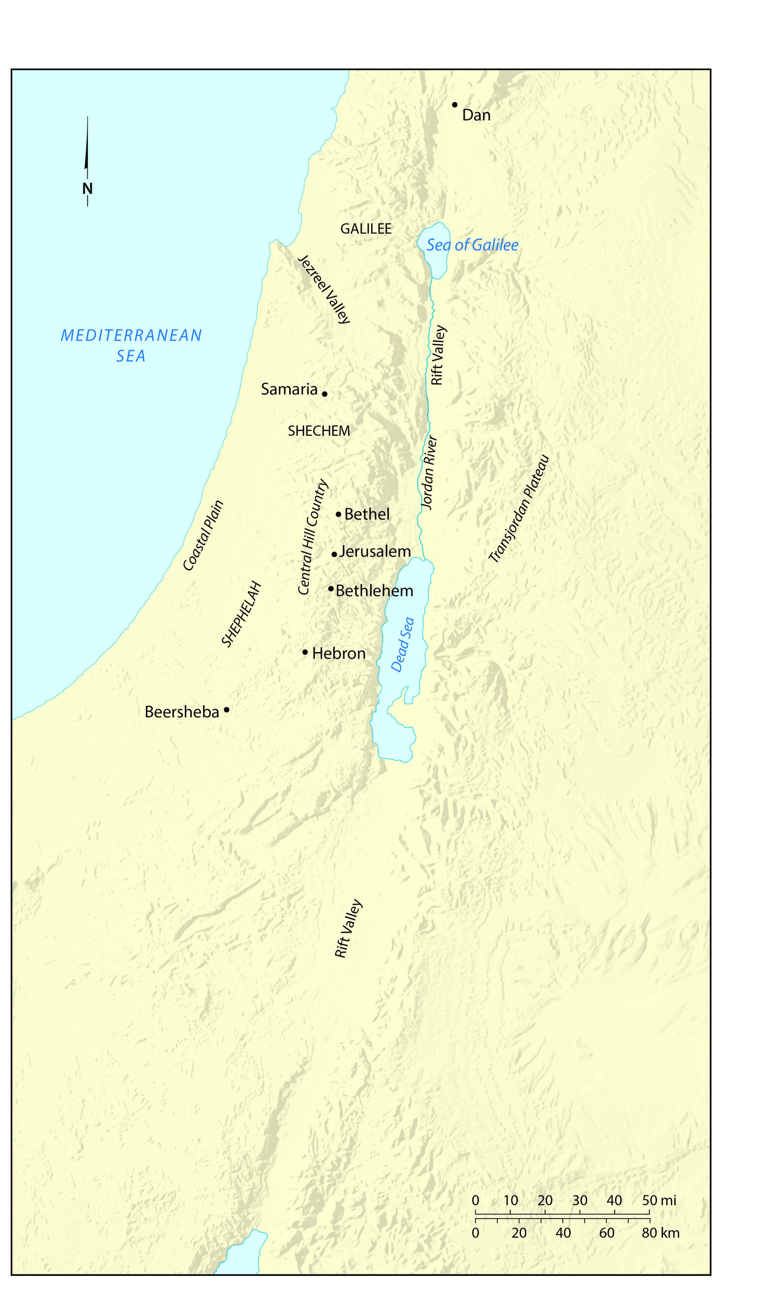 Relief map showing locations in the Middle East, labeled in English.