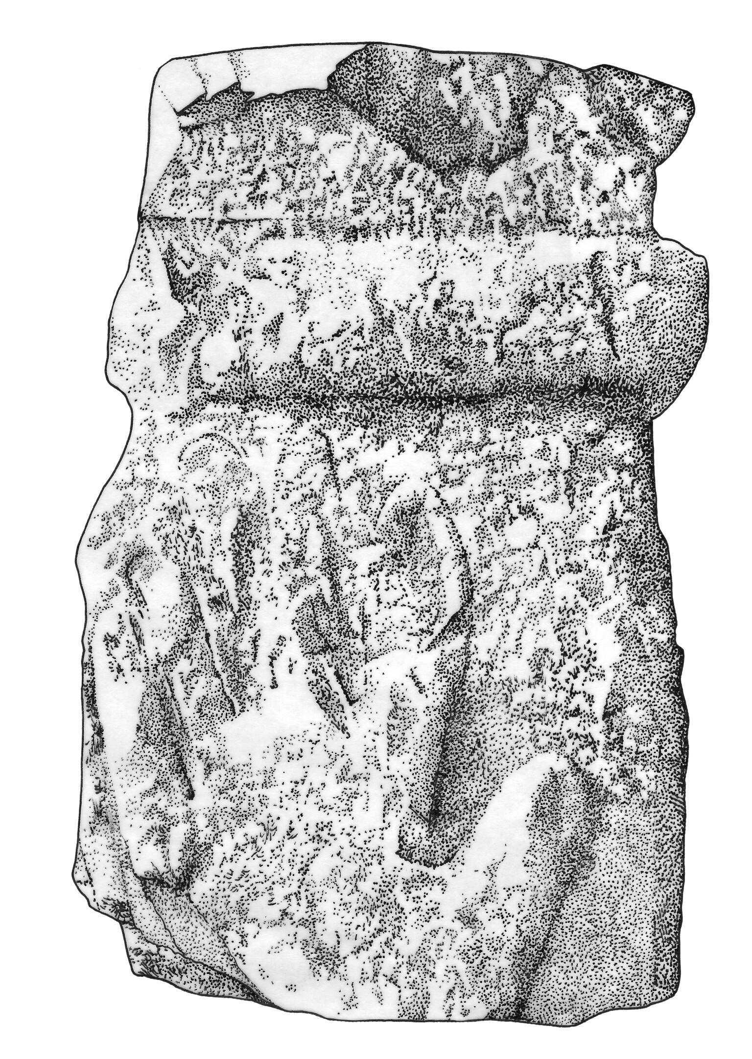 Drawing of limestone altar with image of hand on it.