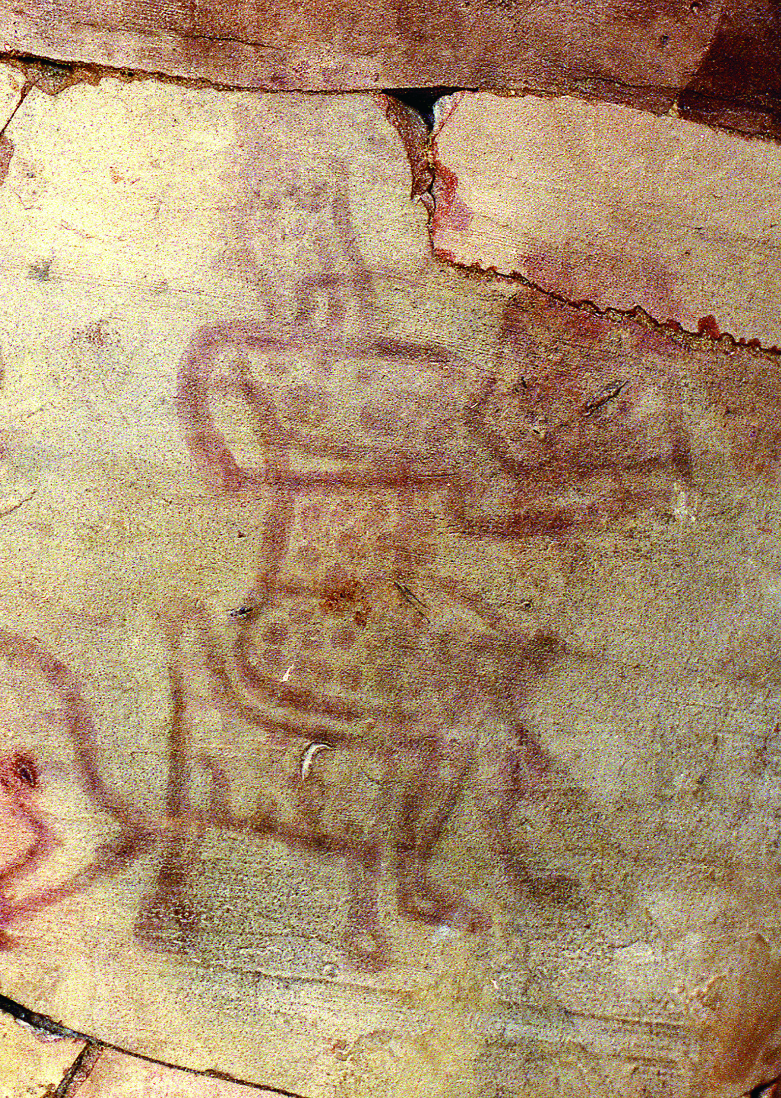 Drawing of seated figure playing four-stringed lyre.