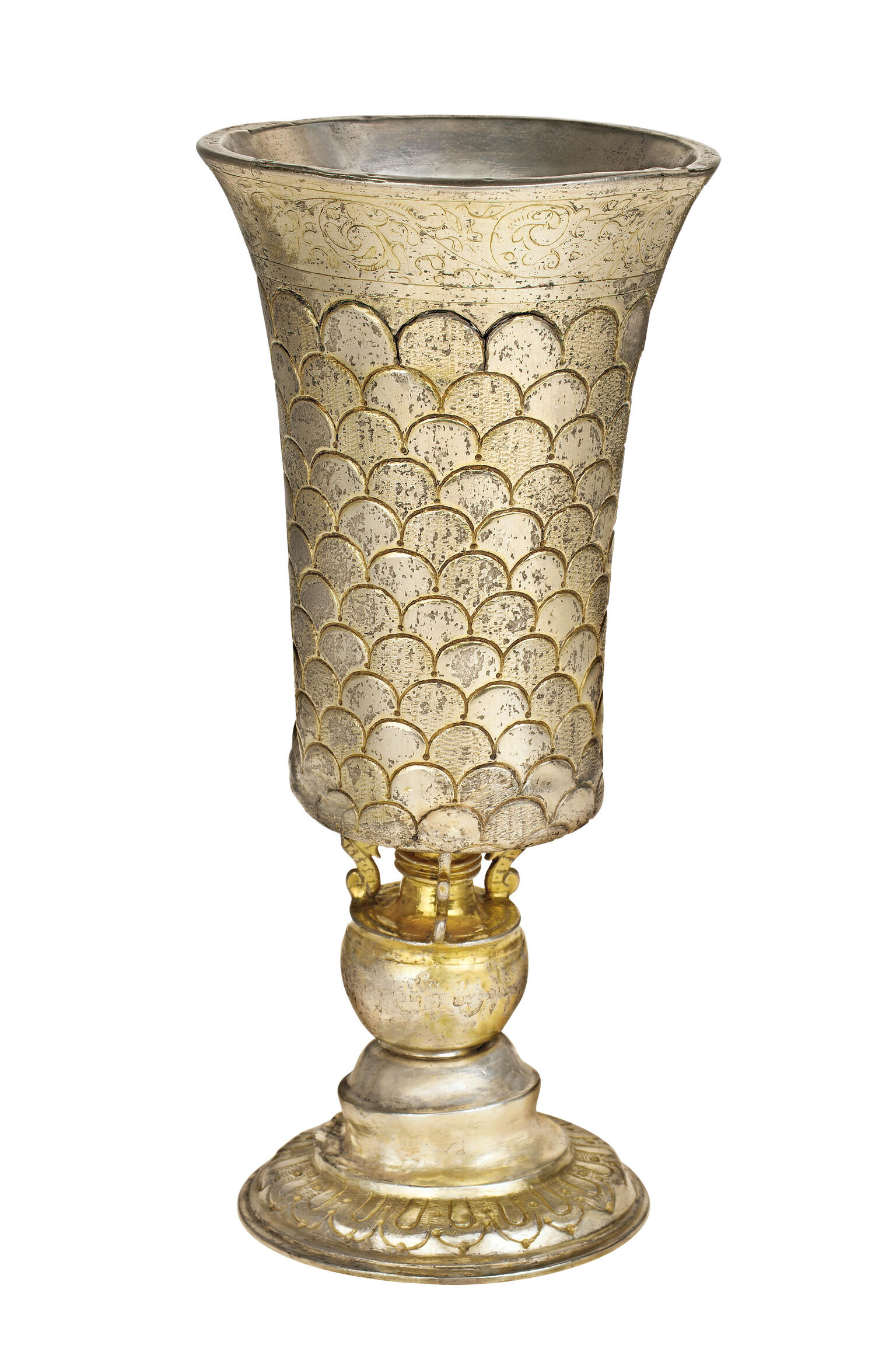 Cup etched with scales. 