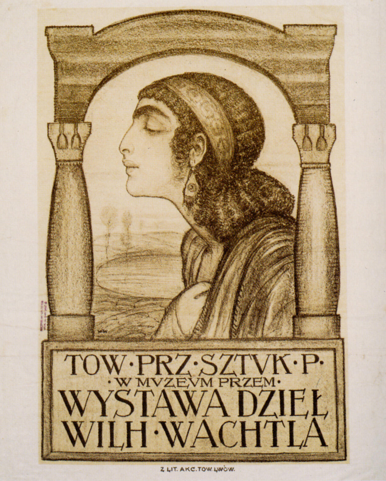 Page with Polish text on bottom and drawing of head in profile in center.