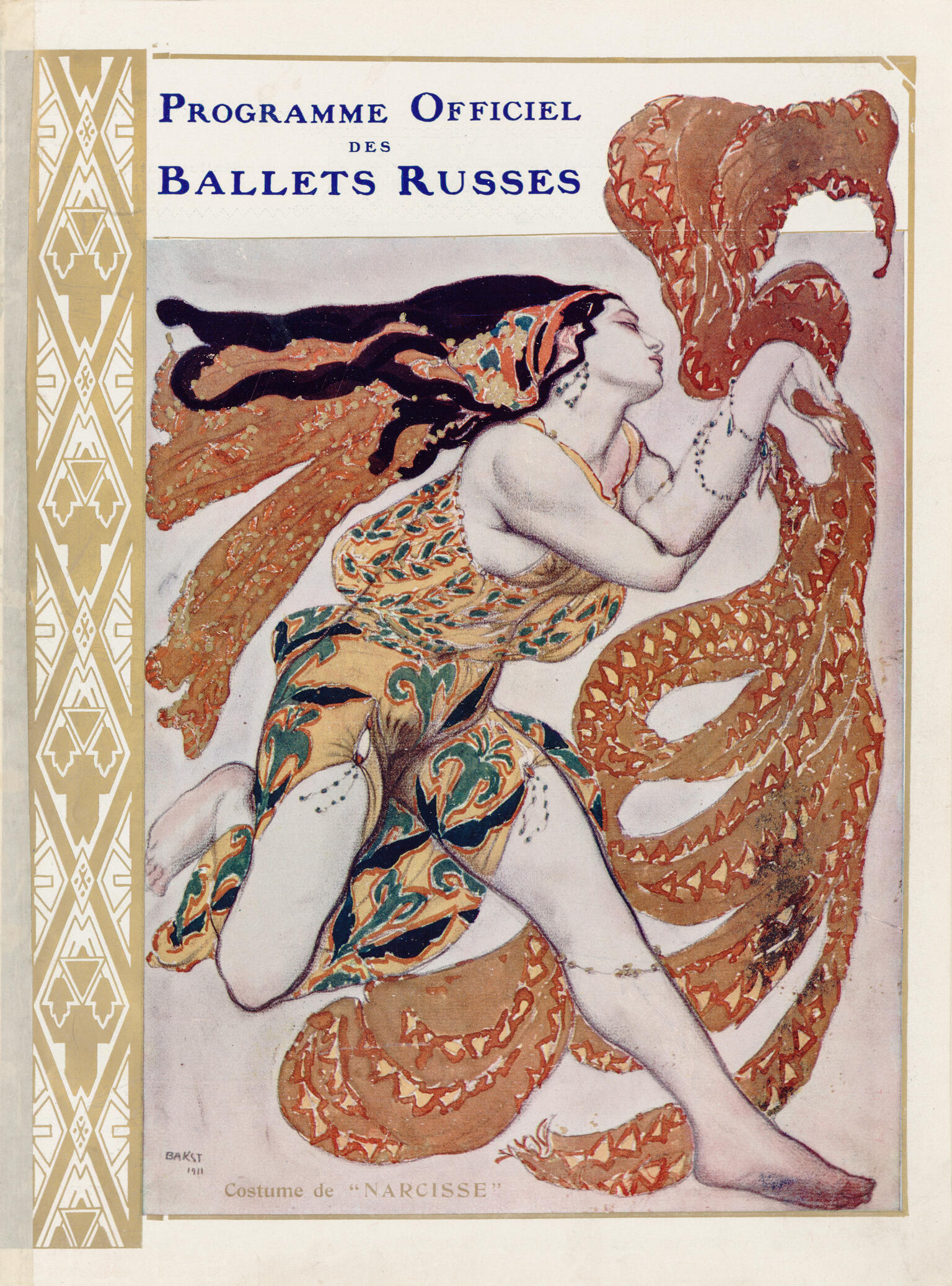 Page with French title and drawing of woman dancing with ribbon.