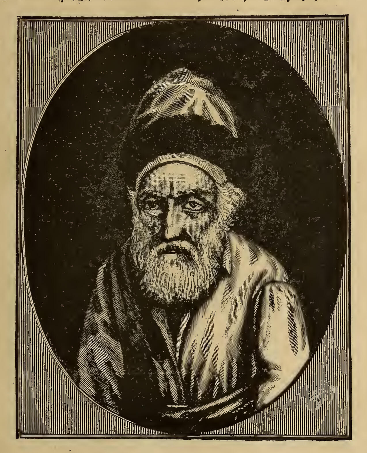 Portrait drawing of man with long beard.